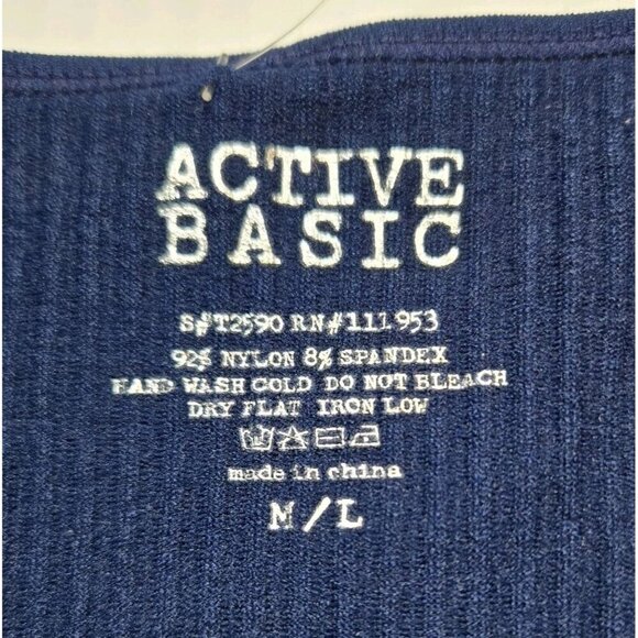 Active Basic Lace Up Ribbed Top Short Sleeve Med Large USA Blue Womens Short - Picture 3 of 6